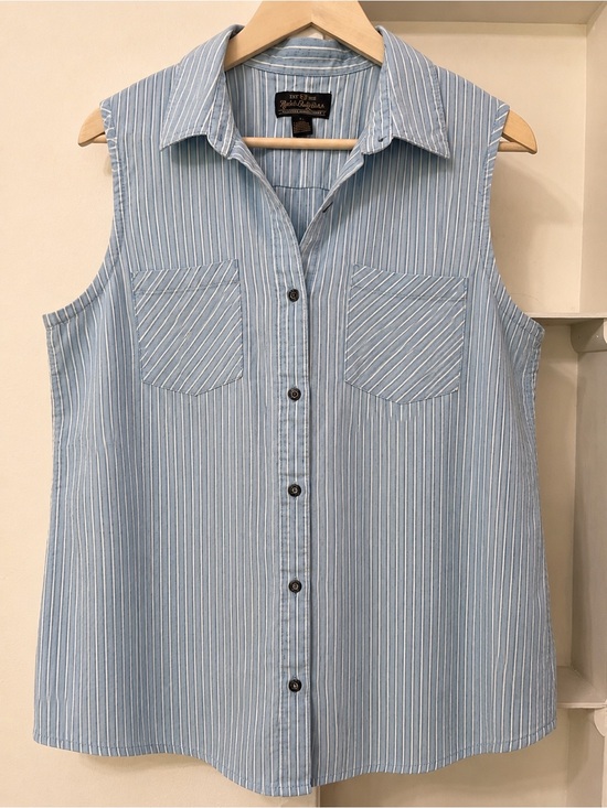 Noble Outfitters Tops - Noble Outfitters Blue White Striped Sleeveless Western Button Up Shirt Size XL